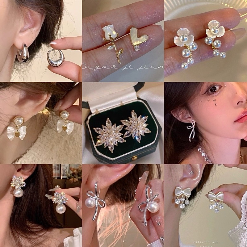 (45 Mẫu )Bông Tai Đính Đá Phong Cách Cho Nữ