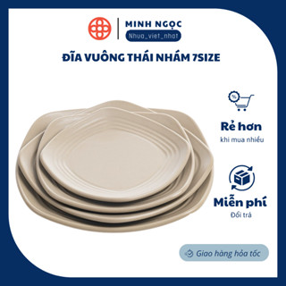 Đĩa vuông thái nhám 7size nhựa phíp melamine chịu nhiệt phục vụ nhà hàng sang trọng 16,19,21,24,26cm