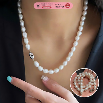 Vòng Cổ Ngọc Trai Gạo Rằn Thô 10-11ly Khoá Bạc 925 - Ngọc Trai Trường Thịnh