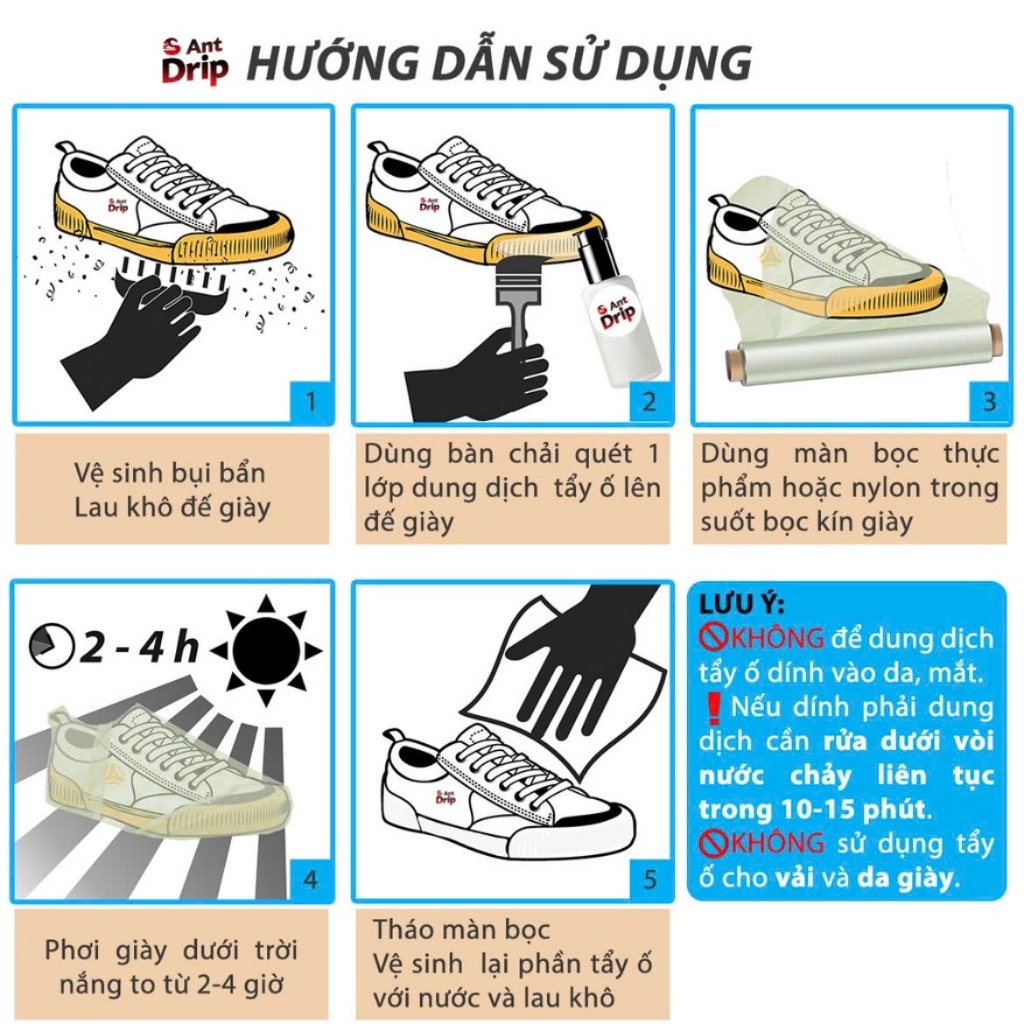 Dung Dịch Tẩy Ố Vàng Đế Giày 3102 ANTDRIP , Hiệu Quả Ngay Sau Lần Đầu Sử Dụng.