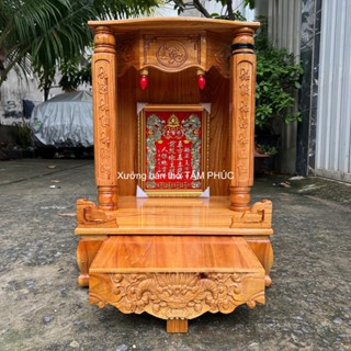   LOẠI 1_XOAN ĐÀO  Bàn thờ thần tài tủ thờ ông địa gỗ xoan cột vuông khắc chạm cặp câu đối ý nghĩa 42cm 48cm 56cm 60cm 