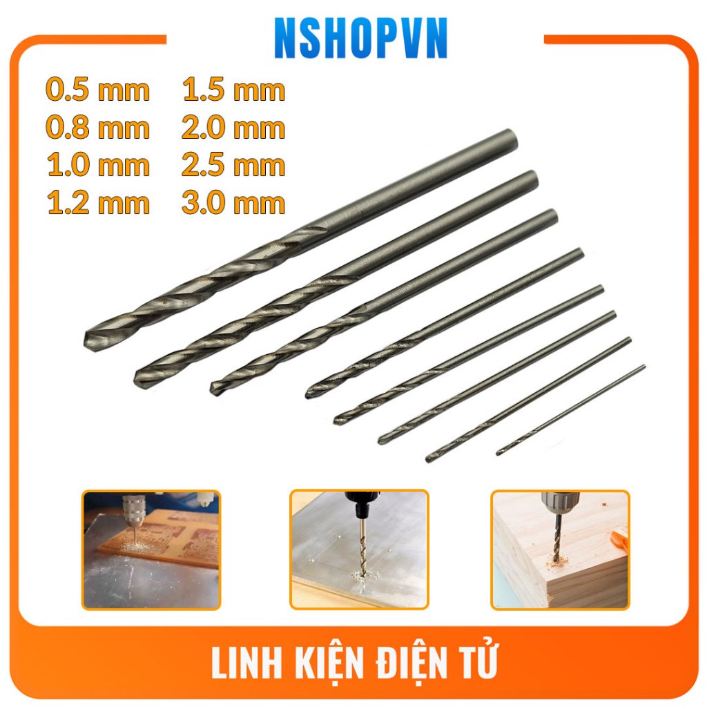 Bộ 8 mũi khoan mạch mini 0.5mm - 3mm