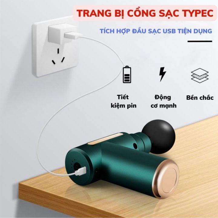 Máy Massage Mini Cầm Tay Nhỏ Gọn Đa Năng 6 Chế Độ 4 Đầu Dung Lượng Pin 1200mAh Tiện Dụng
