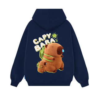  Áo Khoác Nỉ Bông In Hình Chuột CAPYBARA Đeo Ba Lô Xanh Form Rộng Unisex Vải Nỉ Bông Cực Đẹp 