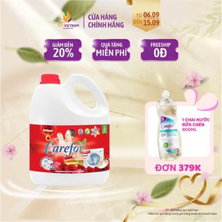 Nước giặt xả Carefor chính hãng hương hoa hồng Pháp can 3,5L thơm lâu giữ màu vải