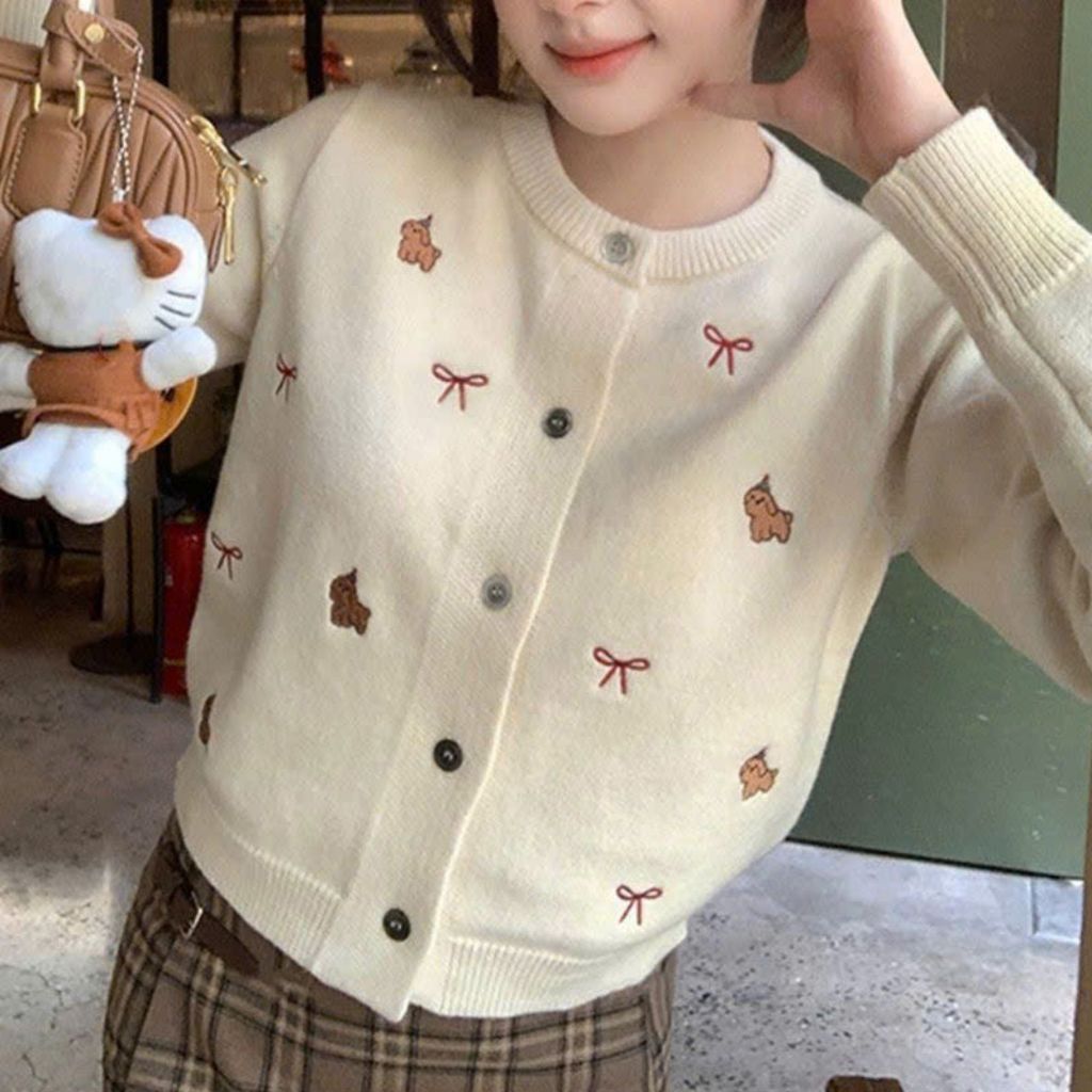 Áo Cadigan Len Lông Thỏ, Áo Len Dệt Kim Hoạ Tiết Thêu Chó Mũ Kèm Nơ Chất Mềm Phong Cách Hàn Quốc Dễ Thương Shopquacam | BigBuy360 - bigbuy360.vn