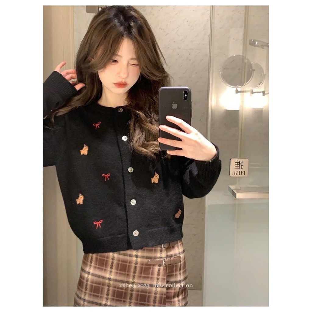Áo Cadigan Len Lông Thỏ, Áo Len Dệt Kim Hoạ Tiết Thêu Chó Mũ Kèm Nơ Chất Mềm Phong Cách Hàn Quốc Dễ Thương Shopquacam | BigBuy360 - bigbuy360.vn