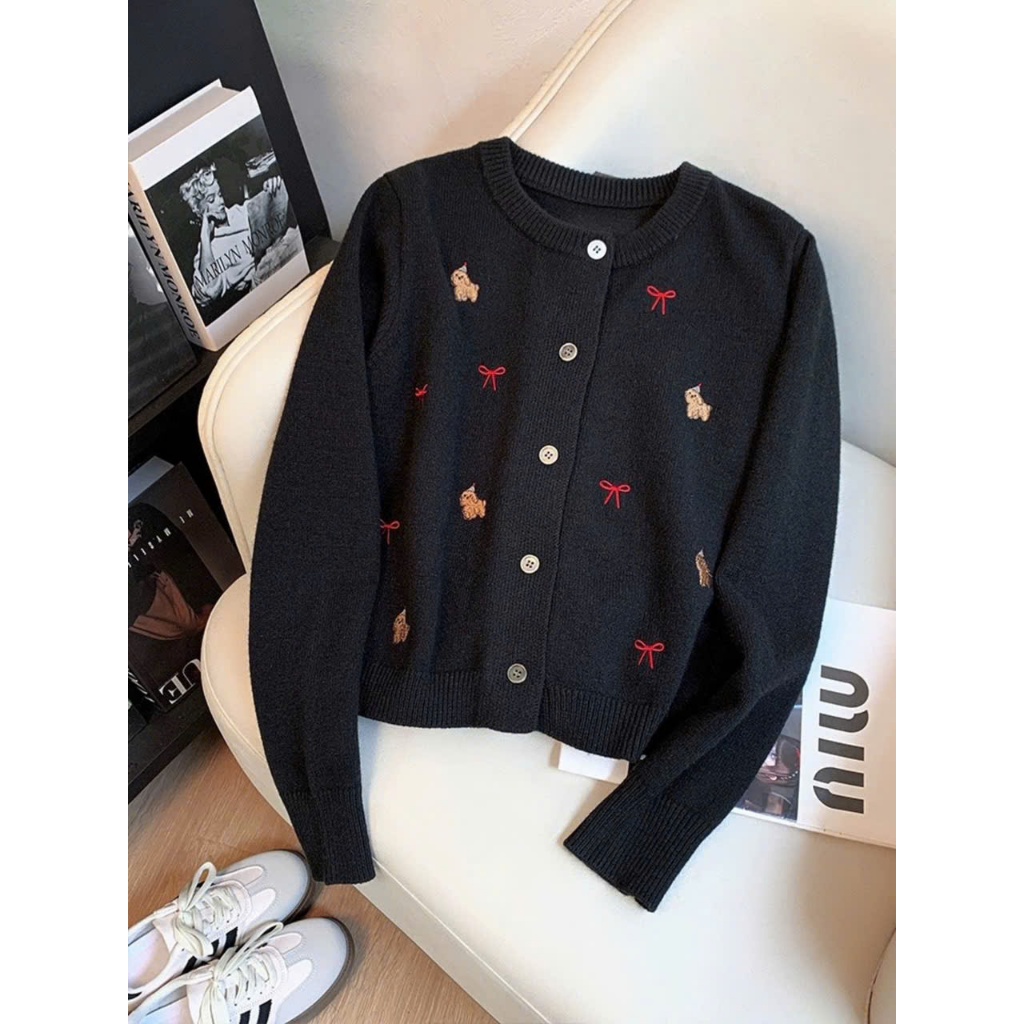Áo Cadigan Len Lông Thỏ, Áo Len Dệt Kim Hoạ Tiết Thêu Chó Mũ Kèm Nơ Chất Mềm Phong Cách Hàn Quốc Dễ Thương Shopquacam | BigBuy360 - bigbuy360.vn