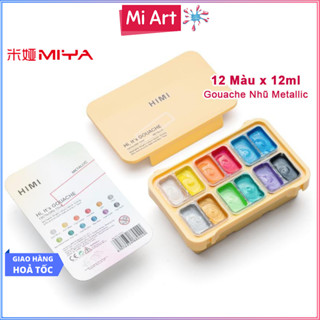   Hỏa Tốc HCM  Bộ Màu Gouache Himi Nhũ Metallic Dạng Thạch 12 Màu x 12ml - TST75 