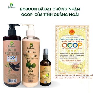 Combo Dầu gội bồ kết , dầu xả bưởi dừa và tinh dầu bưởi Boboon ngăn rụng tóc, sạch gàu,hết ngứa,phục hồi tóc
