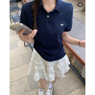Áo Polo Nữ Có Cổ Thêu Nơ Đi Học Công Sở Nhiều Màu Xanh Trắng Đỏ Xám AO019