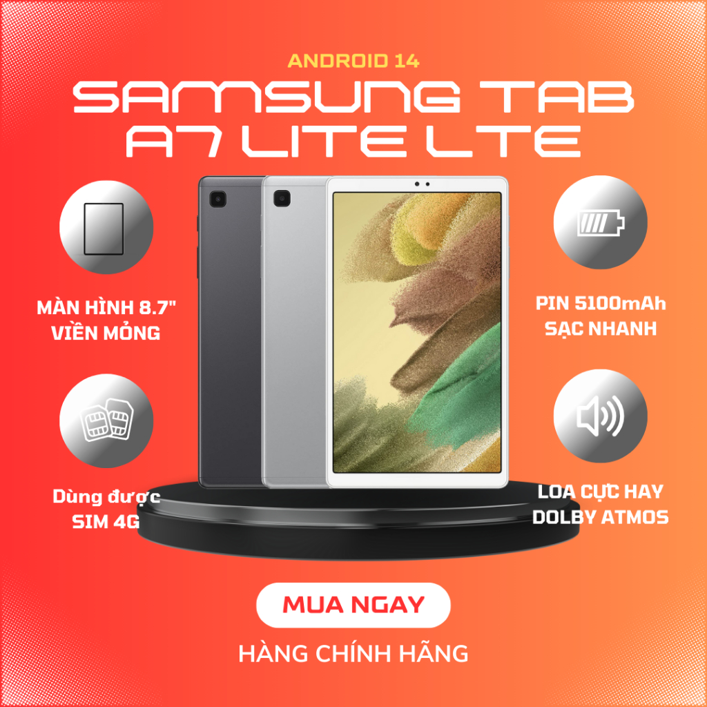 Máy tính bảng samsung  A7 lite, T225 ram 3 - bộ nhớ 32G, xài được sim,  làm việc, học tập siêu mạnh hàng đã qua sử dụng