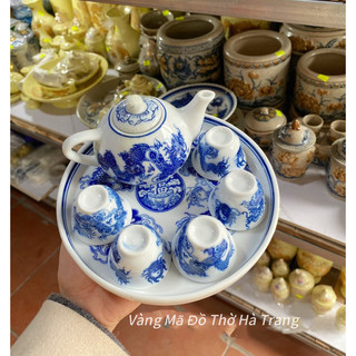 Bộ Ấm Chén Trà Thờ, Ấm Chén Thờ Men Lam Bát Tràng