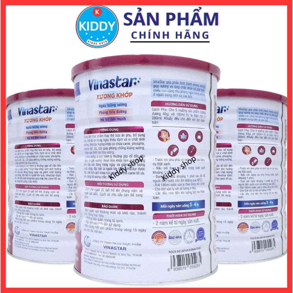 Sữa Vinastar xương khớp ngừa loãng xương tiểu đường 900g (đỏ) - date luôn mới