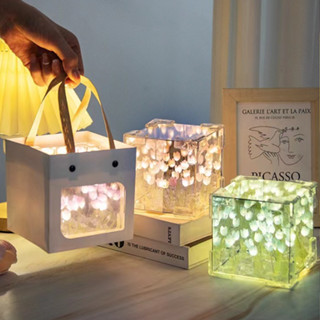   HCM-Hỏa Tốc  Đèn Hoa Tulip Handmade Tự Làm Hình Khối Rubik Biển Hoa Decor phòng Ngủ Làm Quà Tặng Dễ Thương 