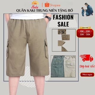 Quần lửng nam SULA, quần kaki nam trung niên mềm mát dài qua gối cạp chun, hàng sẵn có, Loại 1