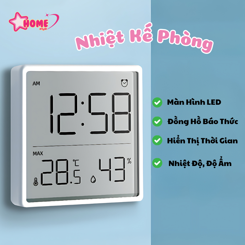 Nhiệt Kế Phòng Đa Năng Điện Tử Đo Nhiệt Độ Và Độ Ẩm Phòng Ngủ Cho Bé Tích Hợp Đồng Hồ Báo Thức Màn Hình Siêu Mỏng