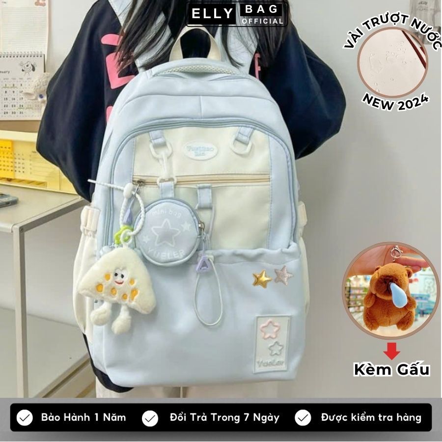 Balo nữ balo đi học nam nữ KÈM GẤU Cặp đi học Ba lô vải nhiều ngăn đựng laptop 15.6inh chống nước