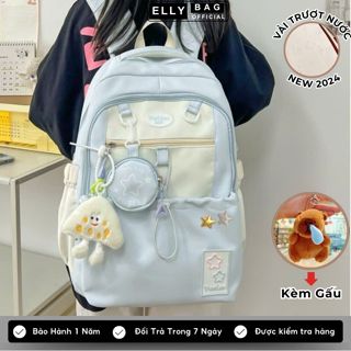 Balo nữ balo đi học nam nữ KÈM GẤU Cặp đi học Ba lô vải nhiều ngăn đựng laptop 15.6inh chống nước ELLY BAG