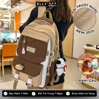 Balo nữ cặp đi học nam nữ ELLY BAG Ba lô vải KÈM GẤU cặp sách nhiều ngăn đựng laptop 15.6inh chống nước phong cách hquốc