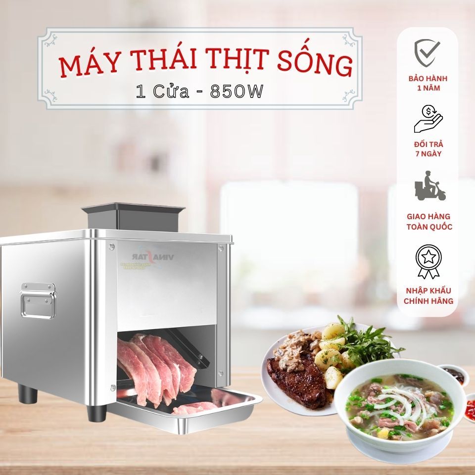 Máy Thái Thịt Nhúng Lẩu, Thái Thịt Quán Nướng.Công Năng Cắt lát, Thái Sợi, Thái Hạt Lựu. Năng Suất 150kg/h.