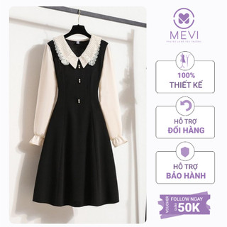 Đầm công sở cổ V phối ren siêu xinh, trẻ trung nổi bật MEVI_V6039