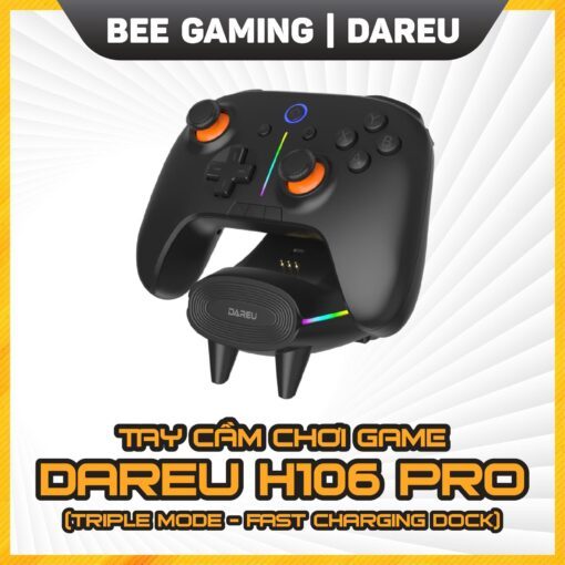 Tay cầm chơi game không dây DAREU – H106 PRO (Tích hợp Dock sạc nhanh / Led RGB / 3 Modes kết nối)