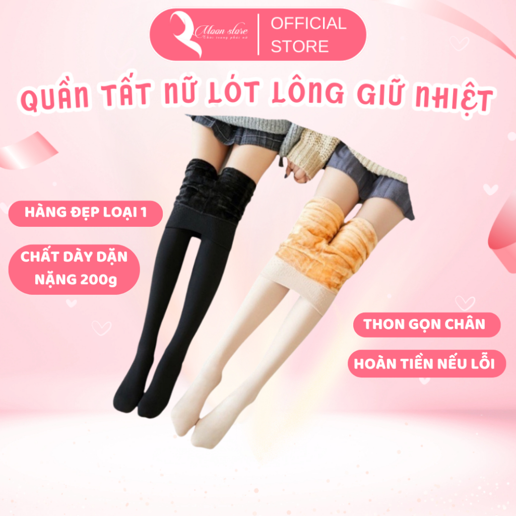 Quần tất nữ lót lông giữ nhiệt màu da đen dày đẹp mùa đông siêu ấm QT03
