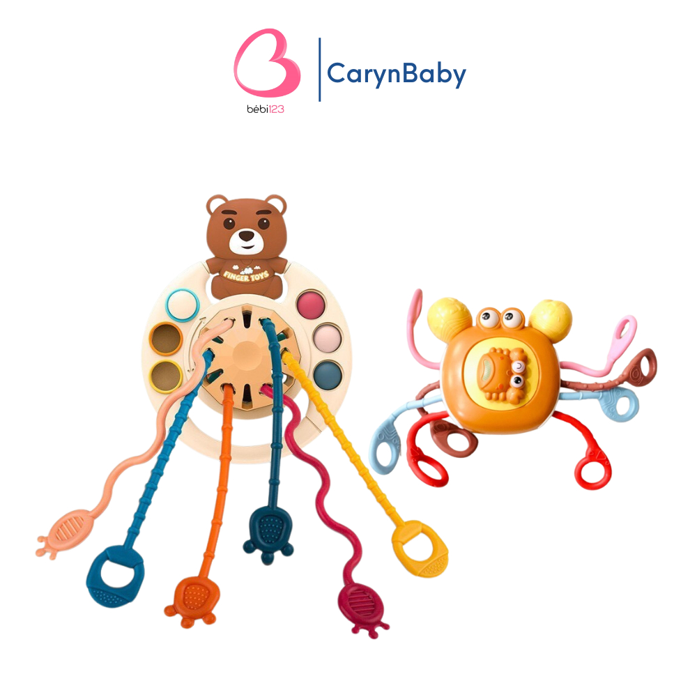 Đồ chơi kéo dây silicon Gấu 5in1 cho bé gặm nướu kết hợp vận động tinh giáo dục sớm CarynShop