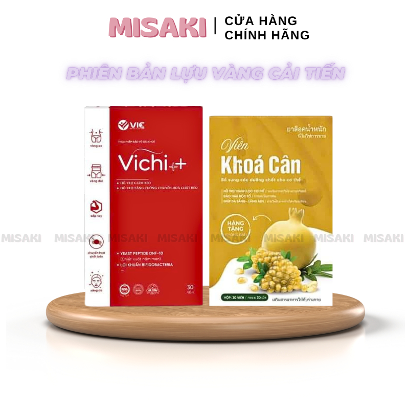 Viên Giảm Cân VICHI++ Phiên Bản Lựu Vàng Cải Tiến 2024 Tặng kèm hộp khoá cân 30 viên- giảm cân cho người chai lờn