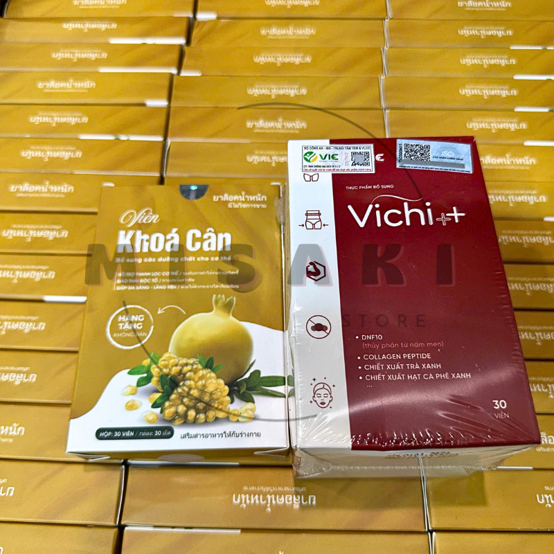 Viên Giảm Cân VICHI++ Phiên Bản Lựu Vàng Cải Tiến 2024 Tặng kèm hộp khoá cân 30 viên- giảm cân cho người chai lờn