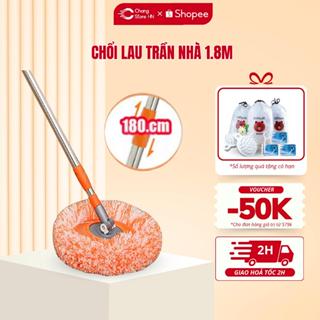 Chổi Lau Trần Nhà, Cây Quét Trần Nhà Hình Hoa Hướng Dương Đa Năng Xoay 180 Độ Cán Inox Dài 180cm