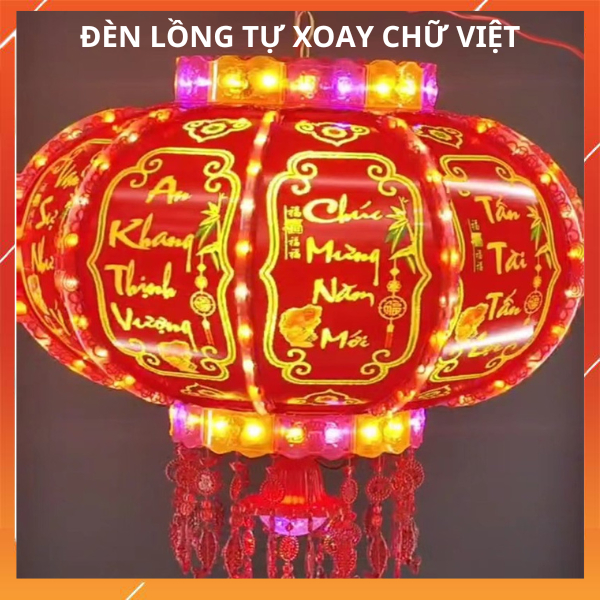 Đèn lồng tết tự xoay 360 độ Led, Lồng đèn điện tử tự xoay chữ tiếng việt trang trí ngày tết lễ hội