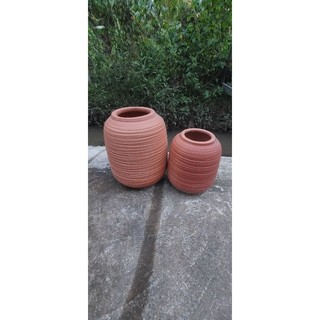 Chậu đất nung - chậu dáng bình tròn cắt rối (kích thước trên ảnh)