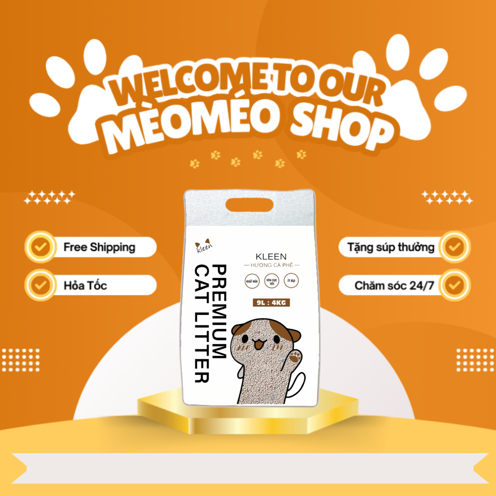 Cát Vệ Sinh Cho Mèo Loại 9l  Khử Mùi Diệt Khuẩn túi 4kg - Premium Cat Litter Kleen