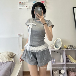 Áo Thun Nữ Babytee Tay Ngắn Đính Nơ Dài Vải Ren Form Ôm Body Hot Trend
