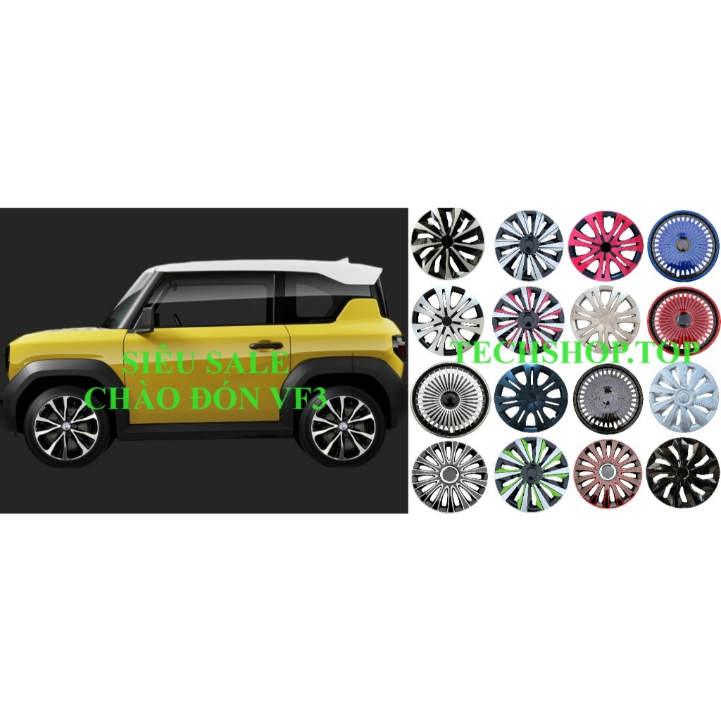 Ốp mâmVF3 VF5 ốp lazang Vinfast VF3 VF5 size 16 inch bộ 4 cái có logo chữ V