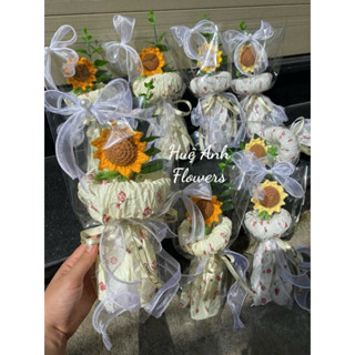 BÓ 1 BÔNG HOA LEN HƯỚNG DƯƠNG 2 MÀU ĐẬM,NHẠT PHOM CÔNG CHÚA VOAN