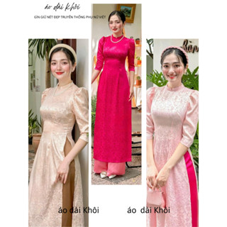 [Sẵn hàng] Áo dài gấm HOA TRÀ cao cấp 3 màu mặc đi tiệc, đi chơi, hot trend tết 2025, nữ, women dress- ÁO DÀI KHÔI