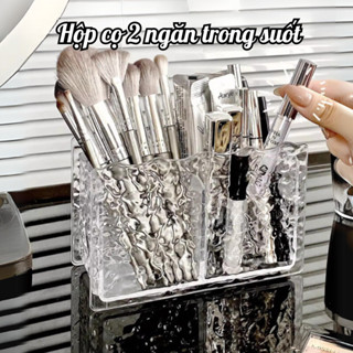 Khay đựng mỹ phẩm Greenhome, hộp để cọ trang điểm 2 ngăn kim cương trong suốt, Hộp đựng bút để bàn