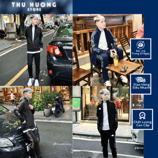 Bộ quần áo thu đông adidas 3 sọc phối chất liệu nỉ dày dặn cao cấp-bộ quần áo thể thao dài unisex nam nữ