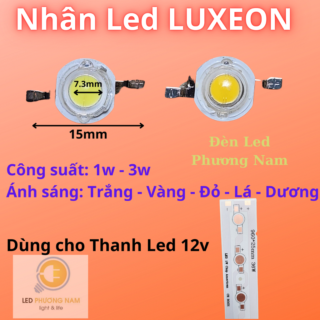 Nhân Led LUXEON 1w/3w, Chip Led SY Siêu Sáng, Loại 1 [COMBO 5 Nhân]