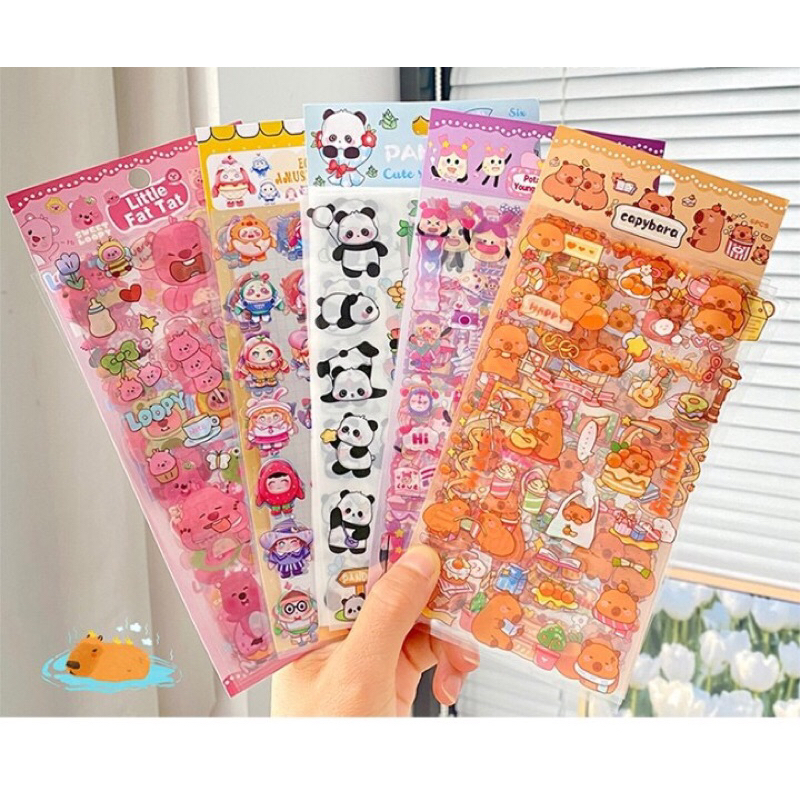 Bịch 6 miếng sticker gấu trúc Panda Loopy Capibara dễ thương