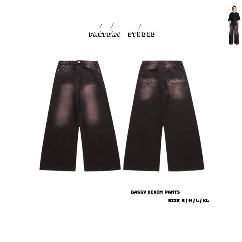 BAGGY DENIM PANTS PURPLE BLACK- Quần Jeans Rộng Thùng Thình Rộng Dài Nam Nữ Wash