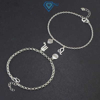 Lắc tay đôi cung hoàng đạo khắc tên theo yêu cầu, vòng tay đôi bạc thật cao cấp sang trọng LTD0055 - Trang Sức TNJ