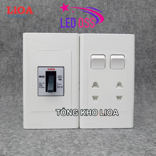 Combo ổ cắm điện đôi 2 chấu lắp nổi có cầu dao chống quá tải 15A + công tắc đèn