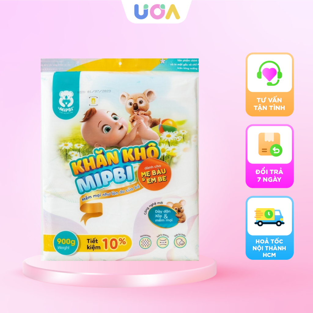 Khăn vải khô Mipbi đa năng, cao cấp, an toàn cho Mẹ và Bé, mềm mại, dịu nhẹ - Trắng - 900g - KKO1420