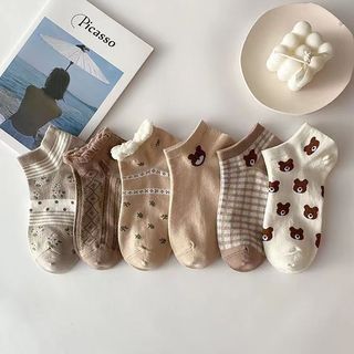 Lố 10 đôi tất gấu kẻ hoa cổ ngắn