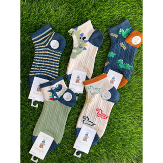 Tất ,Vớ Set 10  đôi tất cotton Cổ Ngắn Vặn Thừng Họa Tiết Khủng Long bé trai , gái Từ 1-12 Tuổi  M1