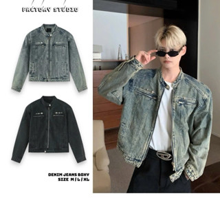 ÁO KHOÁC JEANS DENIM UNISEX- Dây Kéo Dáng Boxy 2 Colors